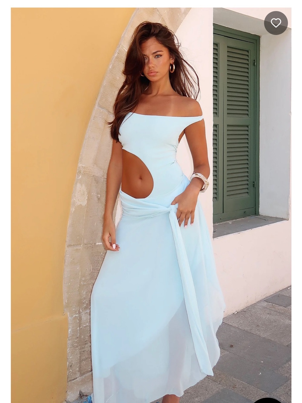 White Fox Boutique One-Shoulder Sky Blue Cutout Maxi Dress